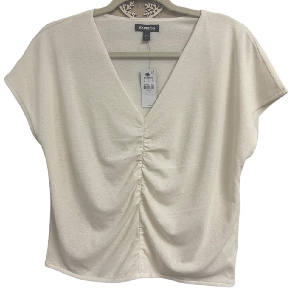 NWT Express Relaxed V-Neck Ruched Tee Size Small - Picture 10 of 11